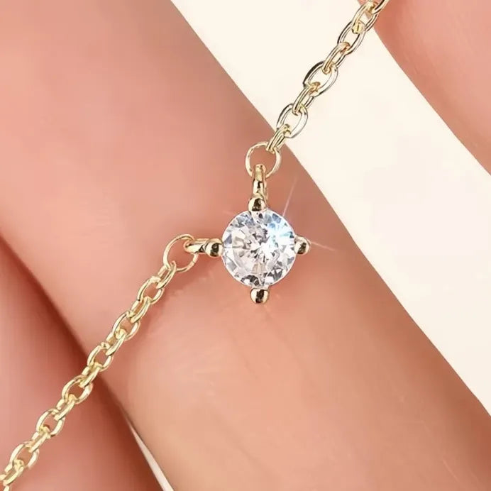 Elegant Women’s Minimalist Gold Cubic Zirconia Pendant Necklace Jewelry