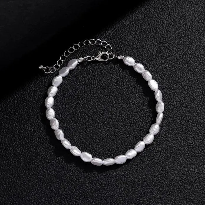 Oval Imitation Pearl Chain Bracelet Necklace Men Women Handmade Classic Jewelry Set