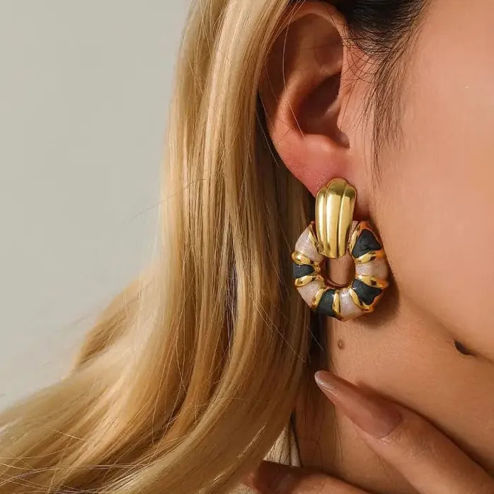 Stainless Steel Geometric Stud Earrings for Women Vintage Enamel Colorful Gift Jewelry