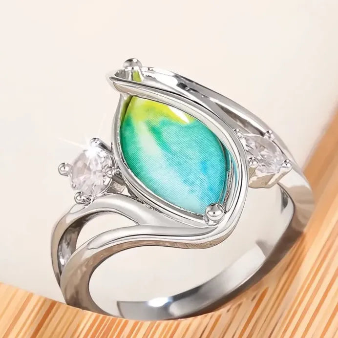 Boho Marquise Cocktail Ring Women Brass CZ Jewelry Stylish Geometric