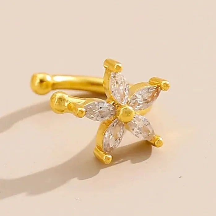 Sparkling Zircon Flower Clip Earrings Women Geometric C-Shaped No Piercing Jewelry
