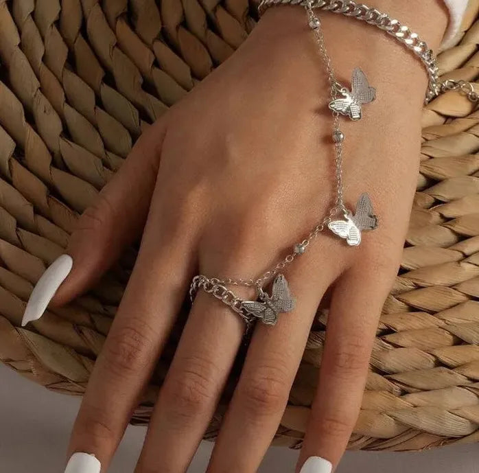Vintage Punk Gothic Scorpion Chain Ring and Bracelet Set Jewelry for Women Men