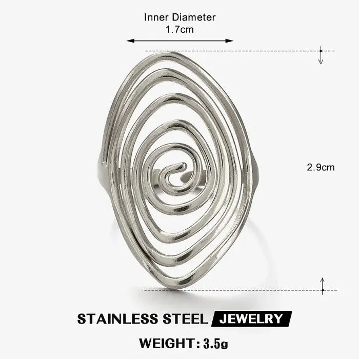 Adjustable Vintage Geometric Stainless Steel Wide Oval Ring for Women Gold Tone