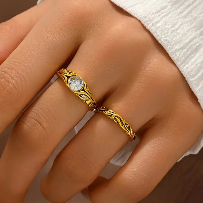 Retro Gold Bohemian Ethnic Cubic Zirconia Ring Set Zinc Alloy Women’s Fashion Jewelry