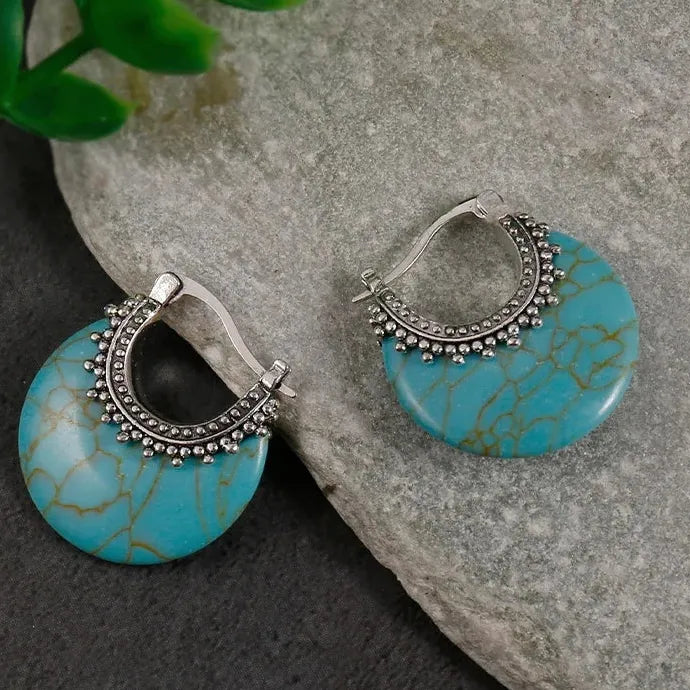 Bohemian Women's Natural Turquoise Drop Earrings Vintage Ethnic Zinc Alloy