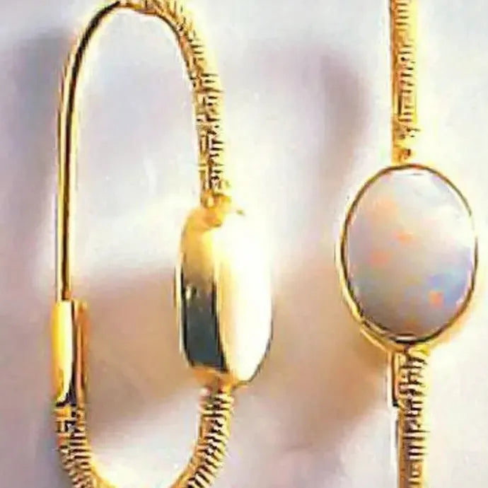 Retro Women's Turquoise Pearl Moonstone Gold Hoop Earrings Jewelry