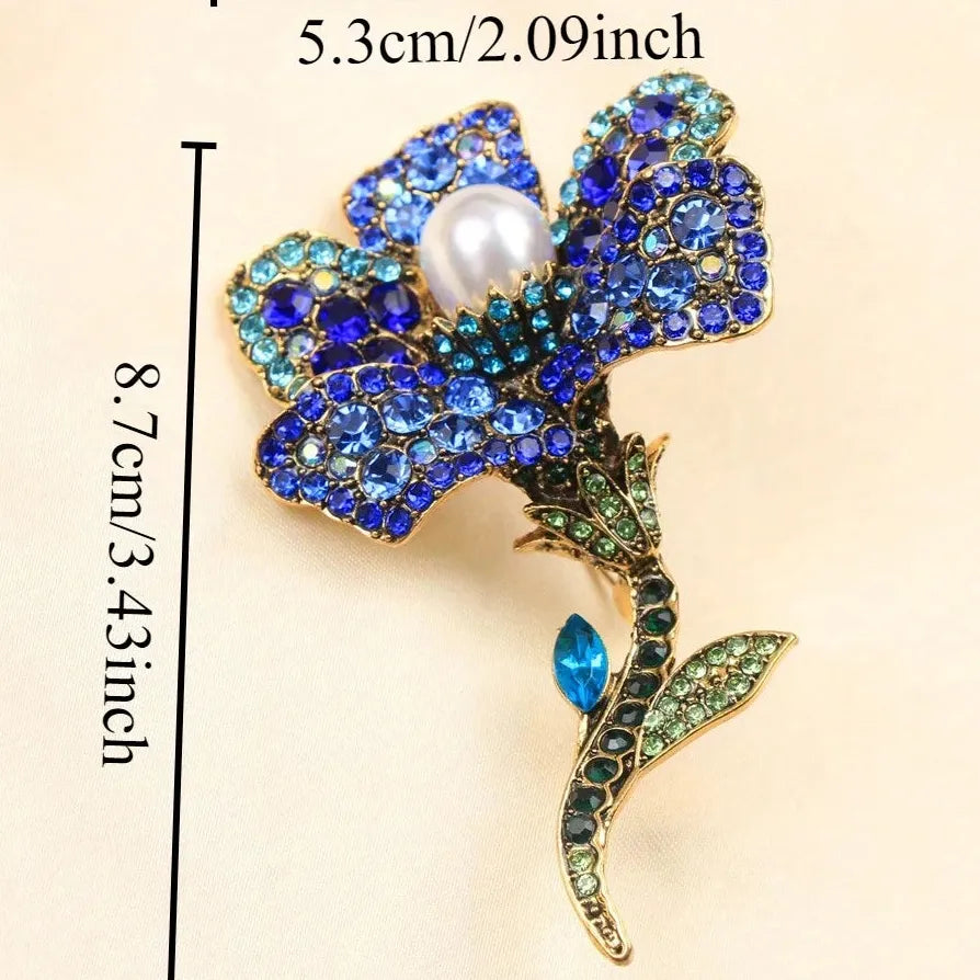 Classic Blue Roses Brooch Pin Jewelry Wedding Gift for Men Women