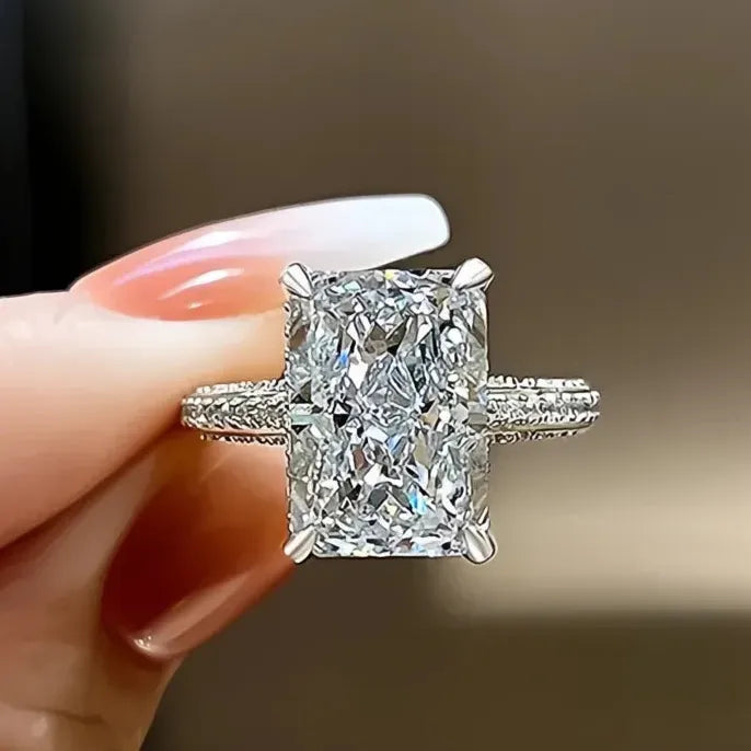 Rectangle Cut Cubic Zirconia Brass Ring for Women Wedding Engagement Band