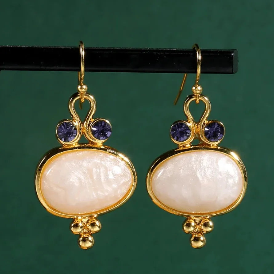 Vintage Boho Oval Cut Gemstone Drop Earrings for Women Girls Zinc Alloy