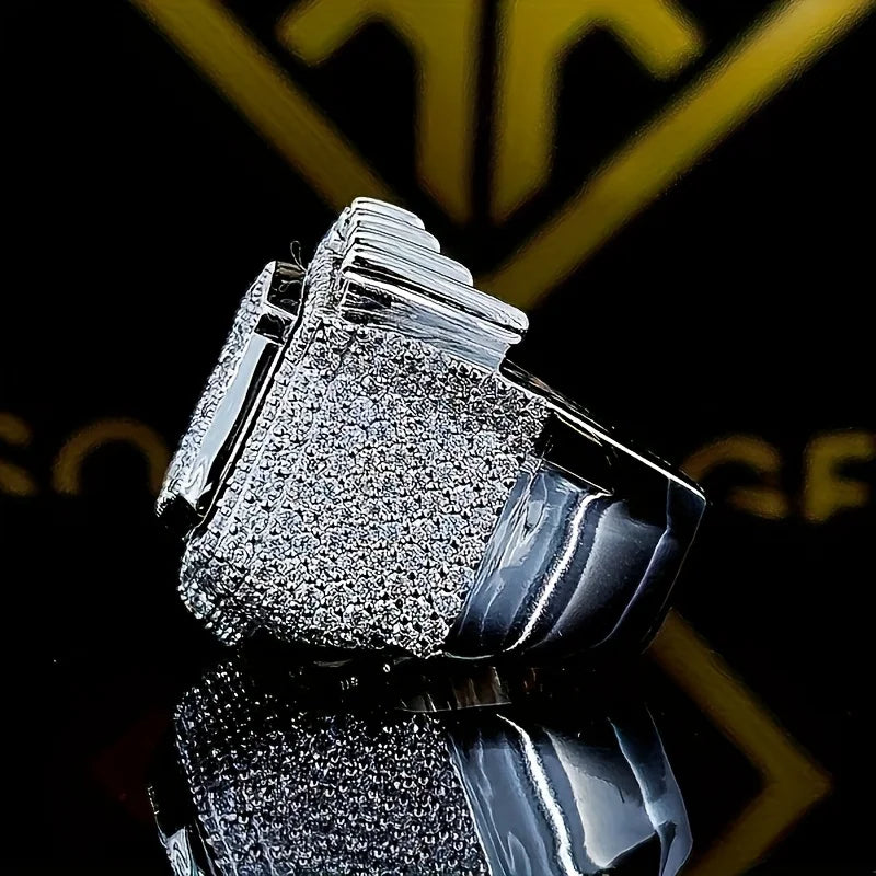 2025 Men’s 925 Sterling Silver Iced Out King Crown Hip Hop Ring White Gold Plated