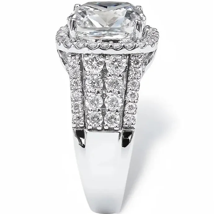 Elegant Cushion Cut Cubic Zirconia Brass Silver Wedding Ring for Women