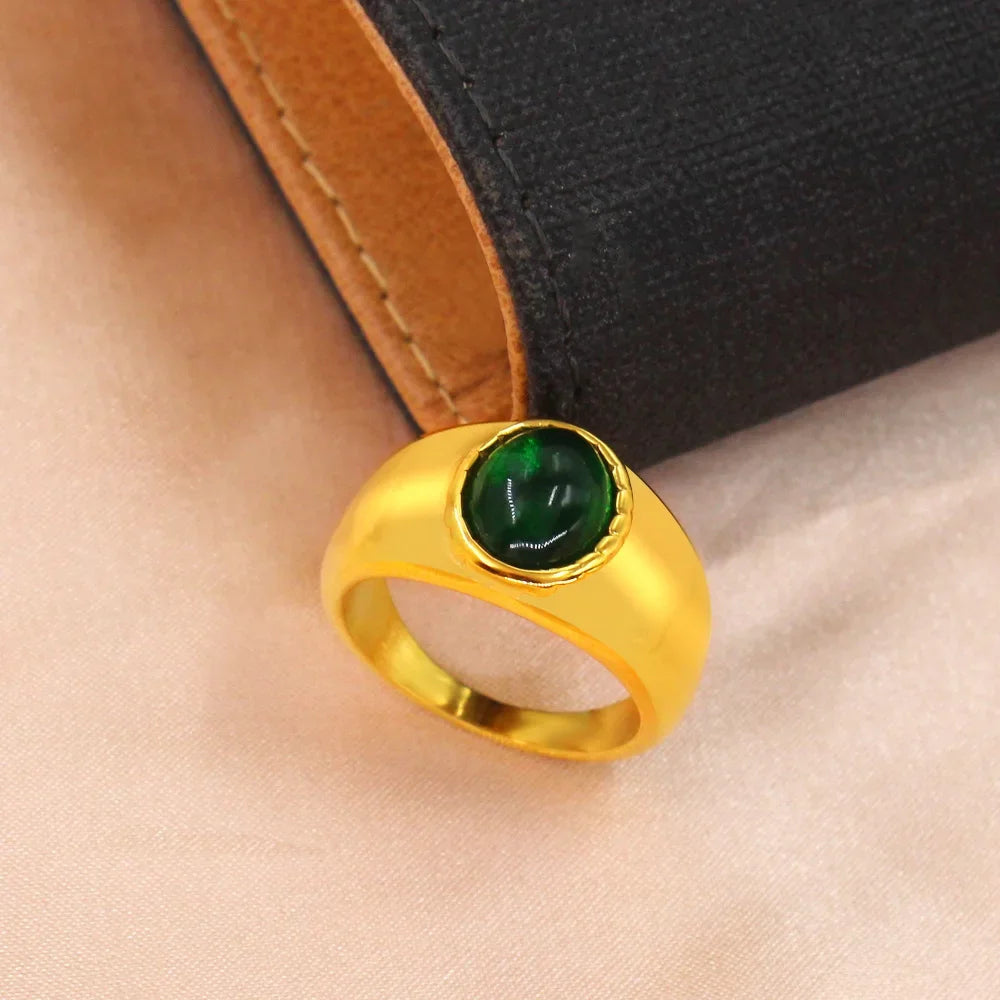 Minimalist Red Crystal Wide Thick Wedding Ring for Women Stainless Steel Gold Engagement Jewelry
