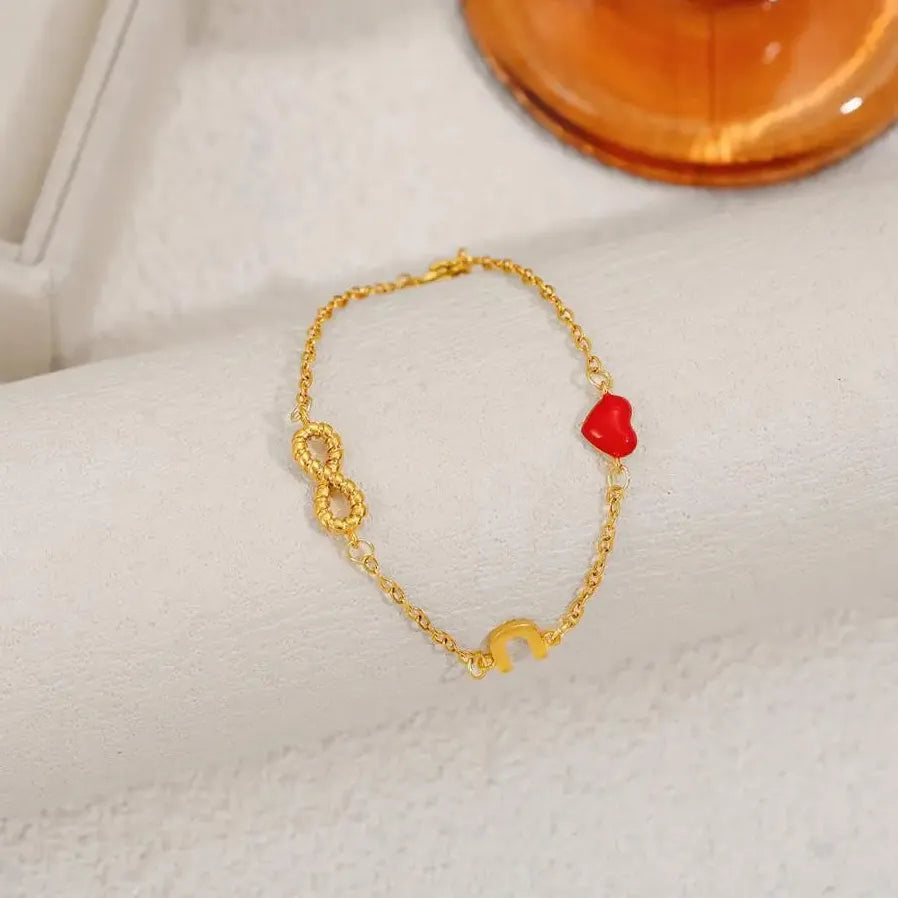 Delicate Infinity Heart Gold Plated Copper Bracelet for Women Girls Jewelry Gift