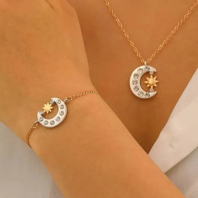 Vintage Zinc Alloy Moon Sun Jewelry Set for Women Necklace Earrings Ring Bracelet