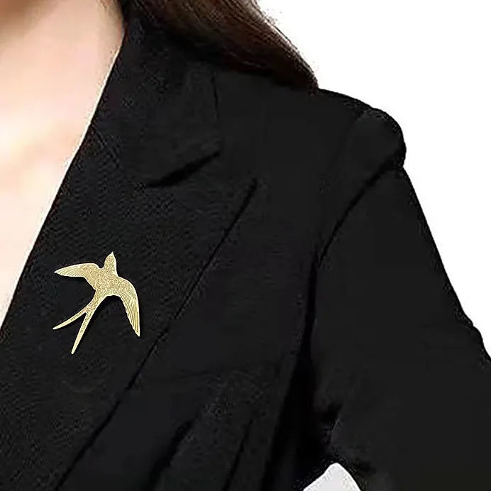 Stainless Steel Swallow Brooch Pin Unisex Punk Geometric Animal Gift