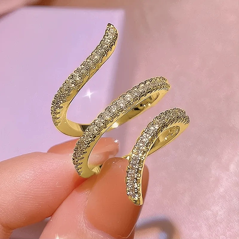 One Size Adjustable Wrapped Finger Ring for Women Silver Color Full Paved Sparkling CZ Cubic Zirconia Statement Jewelry
