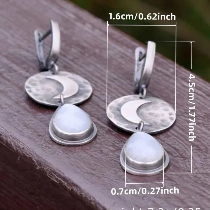 Imitation Moonstone Drop Earrings Blue Gemstone Zinc Alloy Cloud Moon Design