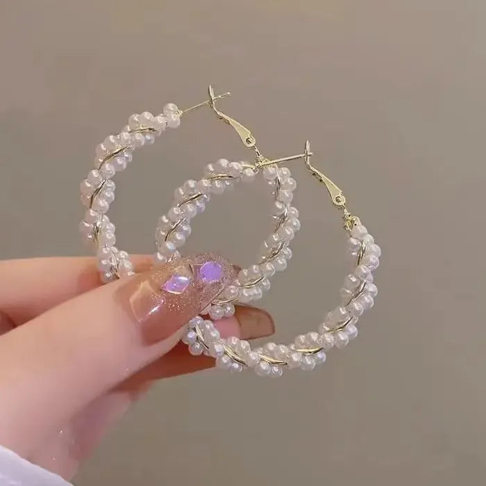 Korea Fashion Elegant Zinc Alloy Pearl Hoop Earrings for Women Gift