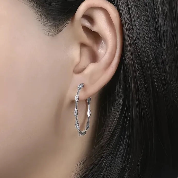 Geometric Silver Hoop Earrings with Cubic Zirconia for Women Party Wedding
