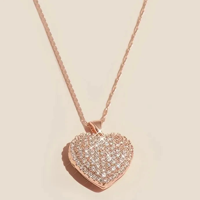 Rose Gold Heart Necklace with CZ Stones Geometric Pendant Wedding Gift