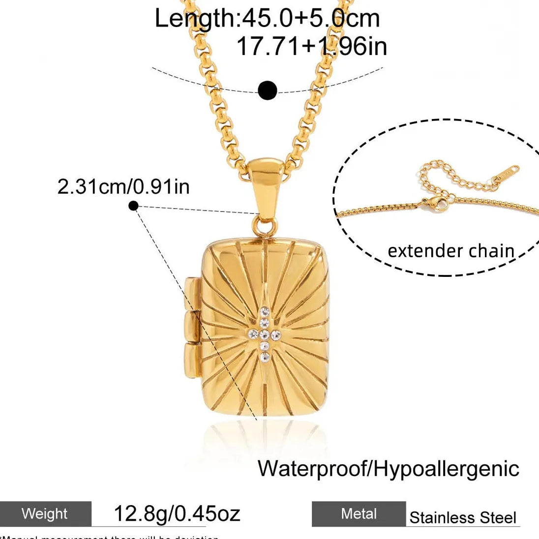 Vintage Openable Photo Frame Locket Pendant Necklace for Women 18K Gold Plated Stainless Steel Jewelry Gift