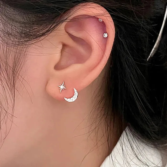 Minimalist Octagram Moon Zinc Alloy Stud Earrings Vintage Jewelry