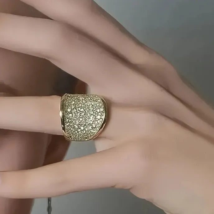 Wave Geometric Design Women’s Gold Brass Ring Luxury Party Inlaid Sparkling CZ Jewelry