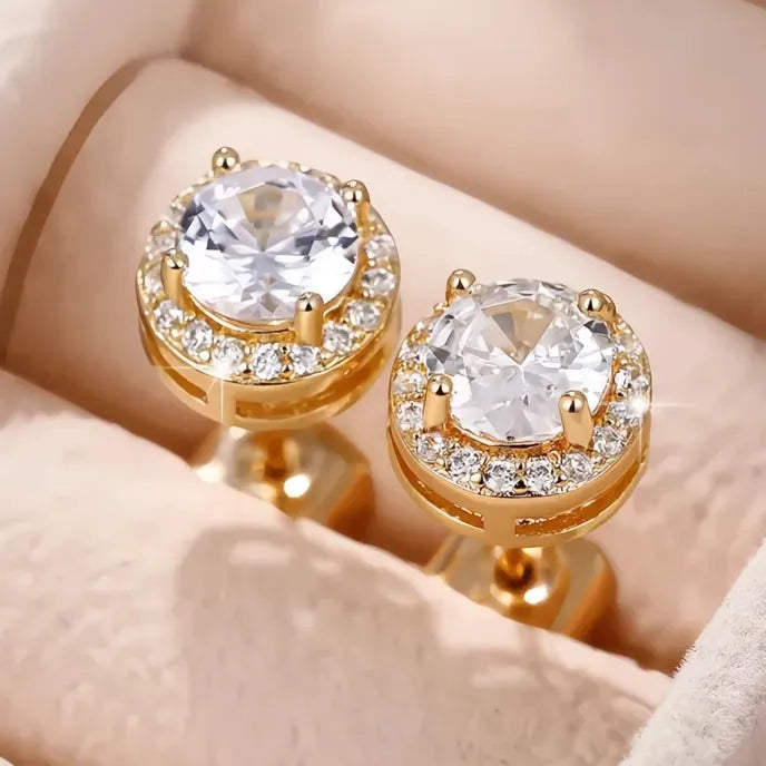 Women’s Geometric Square & Round Cubic Zirconia Stud Earrings Copper Alloy Jewelry