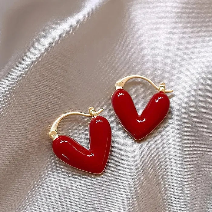 Colorful Heart Pearl Drop Earrings Zinc Alloy V-Shaped Dangle Jewelry