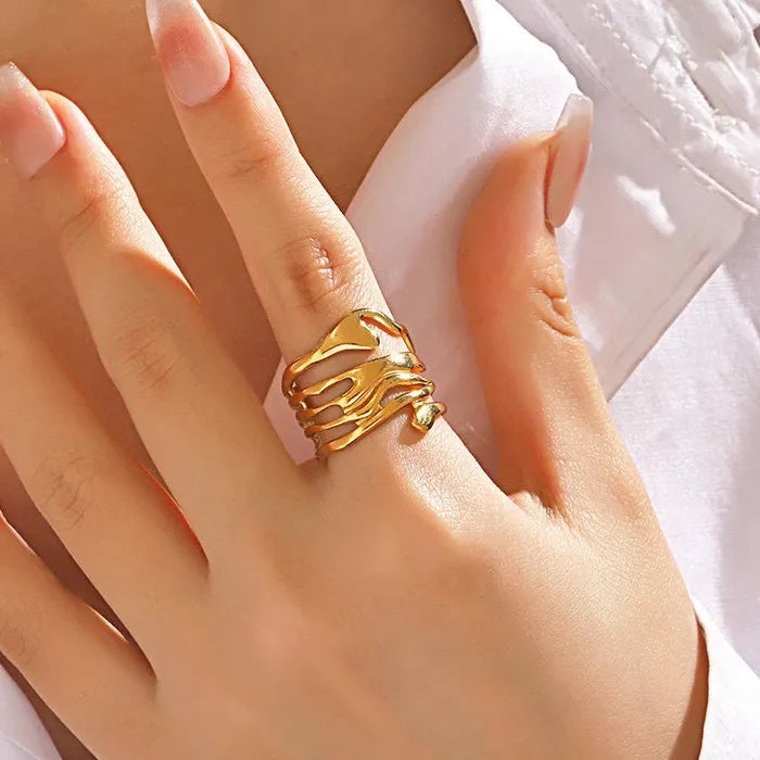 Stainless Steel Geometric Threaded Hip-Hop Ring Set for Women Jewelry Accessory