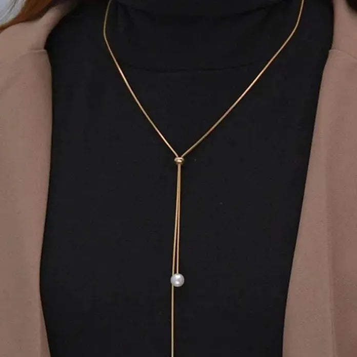 Silver Long Tassel Pearl Pendant Necklace for Women Adjustable Choker Jewelry Gift