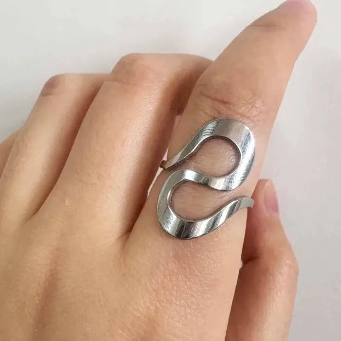 Stainless Steel Leaf Geometric Multi-Layer Open Cocktail Ring for Women Jewelry