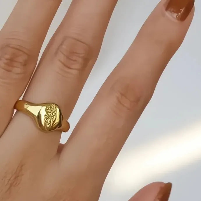 Gold Color Rose Flower Ring for Women Brass Geometric Fashion Jewelry