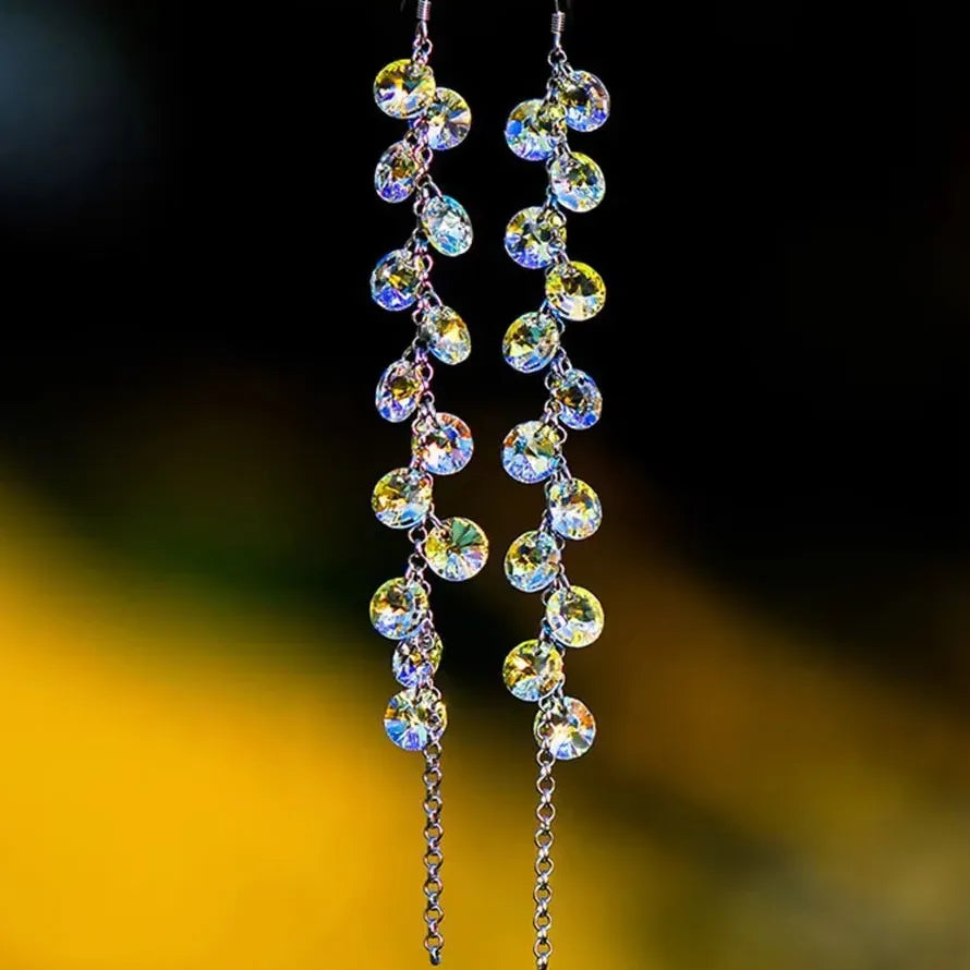 Korean Zircon Crystal Water Drop Tassel Earrings for Women Wedding Party Jewelry