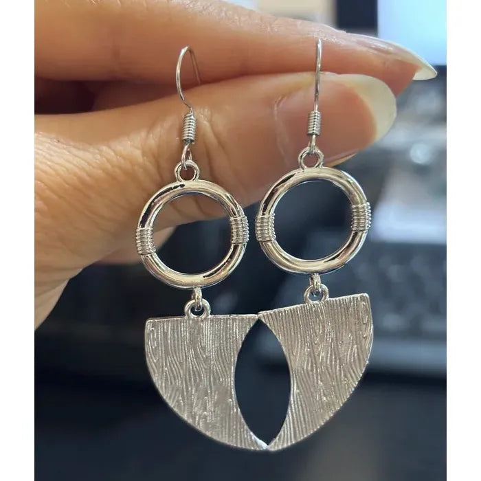 Bohemian Ethnic Geometric Zinc Alloy Pendant Earrings Hollow Crescent Design Women