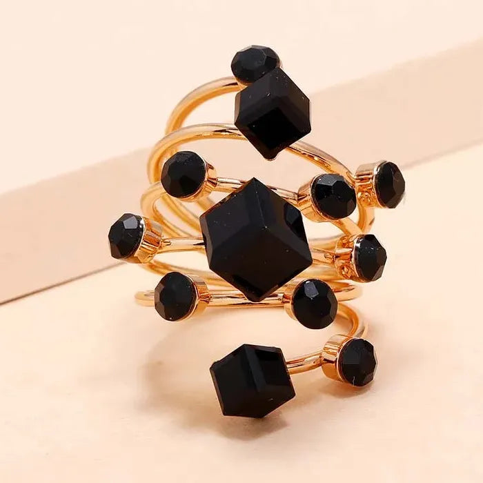 3Pcs Vintage Black Drip Oil Crystal Geometric Rings for Women Jewelry Gift