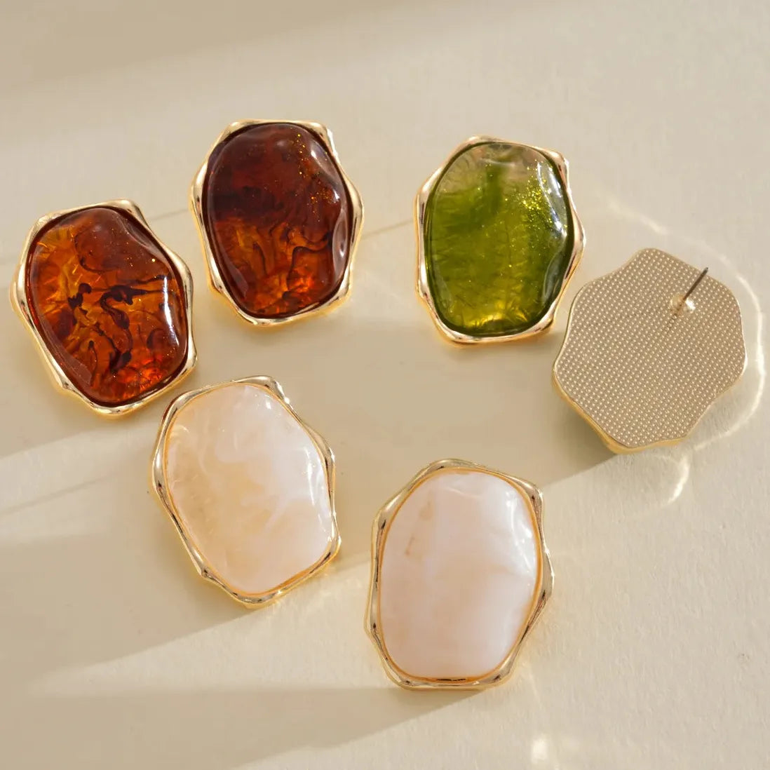 Brown Green White Geometric Stud Earrings for Women Lightweight Fashion Jewelry