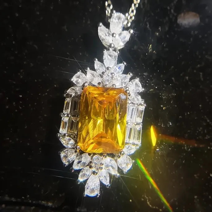Yellow Cubic Zirconia Pendant Necklace for Women Wedding Anniversary Gift