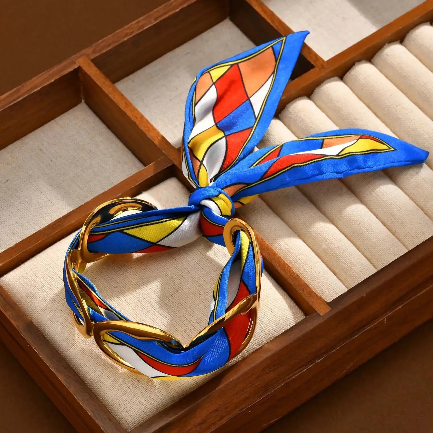 Luxury Stainless Steel Silk Scarf Cuff Bracelet for Women Vintage Gift