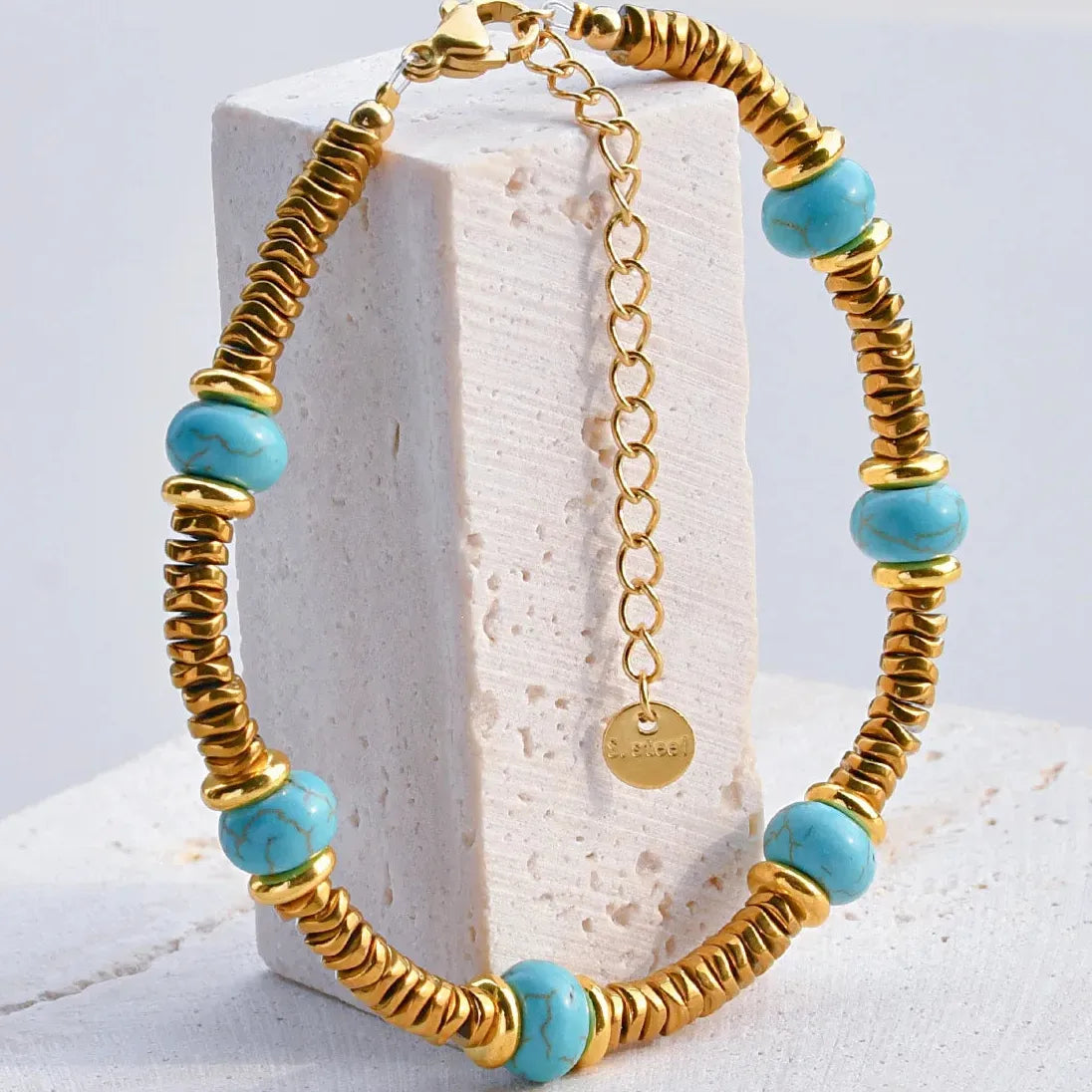 Boho Handmade Bead Stained Glass 18K Gold Plated Stainless Steel Choker Necklace Women