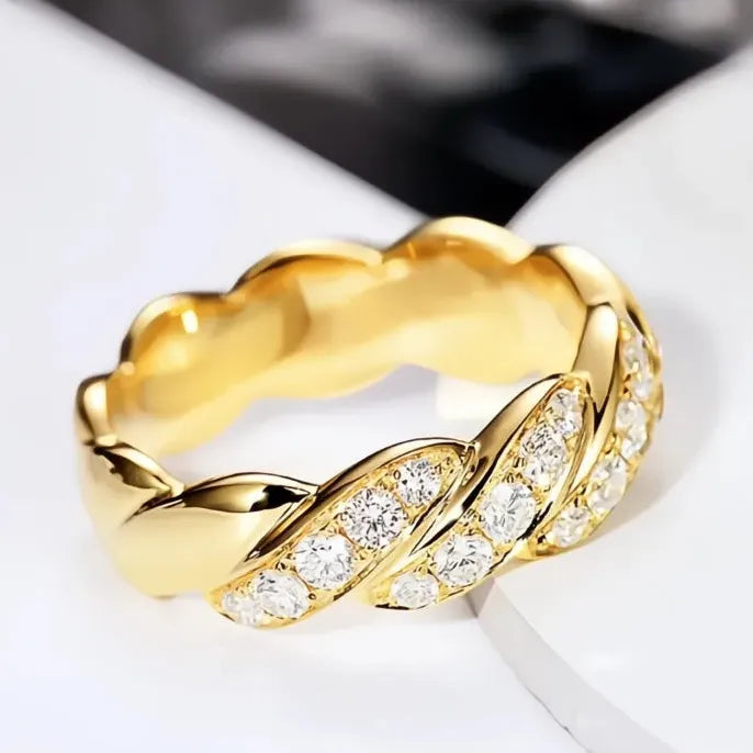 Gold Cubic Zirconia Wedding Engagement Ring in Brass for Women