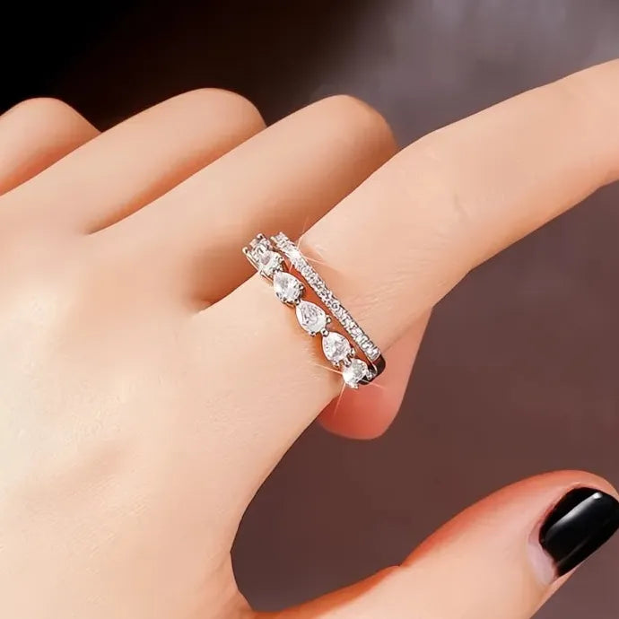 Luxury Water Drop CZ Brass Women’s Wedding Engagement Party Ring Geometric Design