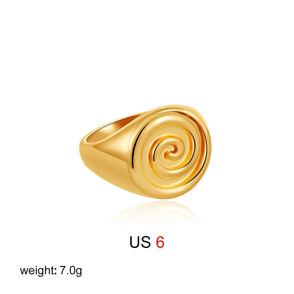 18K Gold Plated 316L Stainless Steel Seashell Scallop Chunky Ring Retro Jewelry