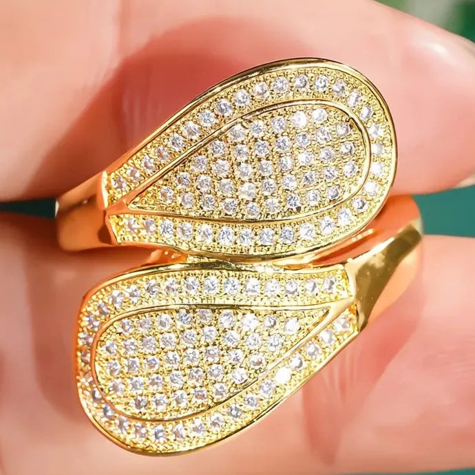 Geometric Women’s Luxury Gold Brass CZ Wedding Party Fashion Ring