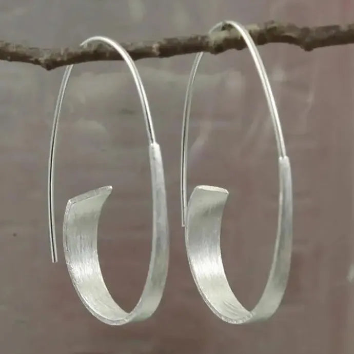 Minimalist Long Hook Spiral Hoop Earrings for Women Zinc Alloy Jewelry