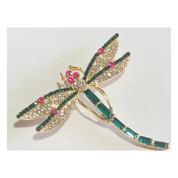 Vintage Green Crystal Dragonfly Brooch for Women Elegant Jewelry Accessory