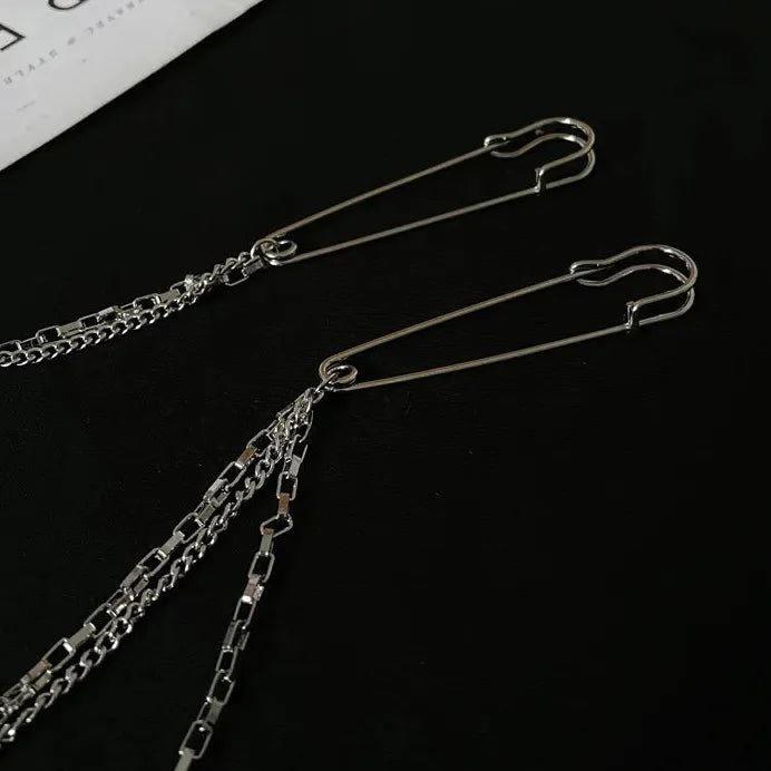 Punk Double Chain Zinc Alloy Brooch Unisex Hip Hop Street Fashion Jewelry