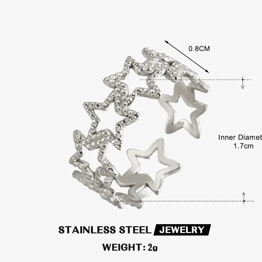 Vintage Adjustable Stainless Steel Hollow Pentagram Star Ring for Women Jewelry