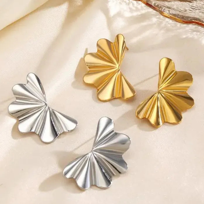 Stainless Steel Leaf Flower Stud Earrings for Women Hypoallergenic Waterproof Jewelry