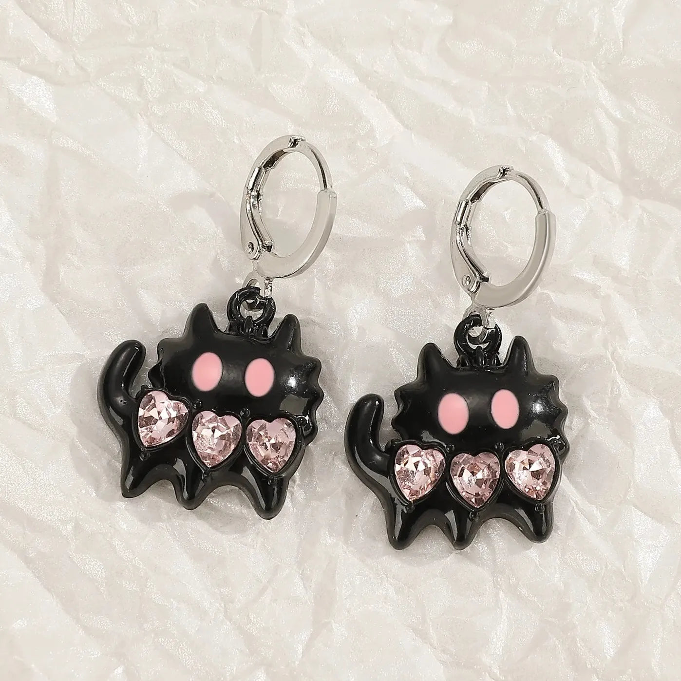 Goth Vintage Pink Strawberry Heart Star Bowknot Pendant Earrings EMO Y2K Fashion